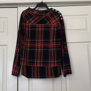 Jcrew - Plaid Long Sleeve Top - Red and Black with rhinestone details.